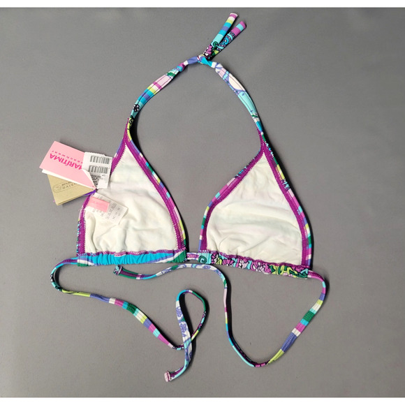 Cia Maritima Floral Bikini Top Womens Medium Embroidered Beaded Stripe Swimwear - Picture 8 of 12